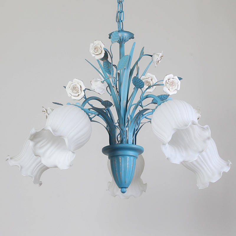 White Glass Orchid Magnolia Chandelier 5 6 8 Light Lamp - Rebooters
