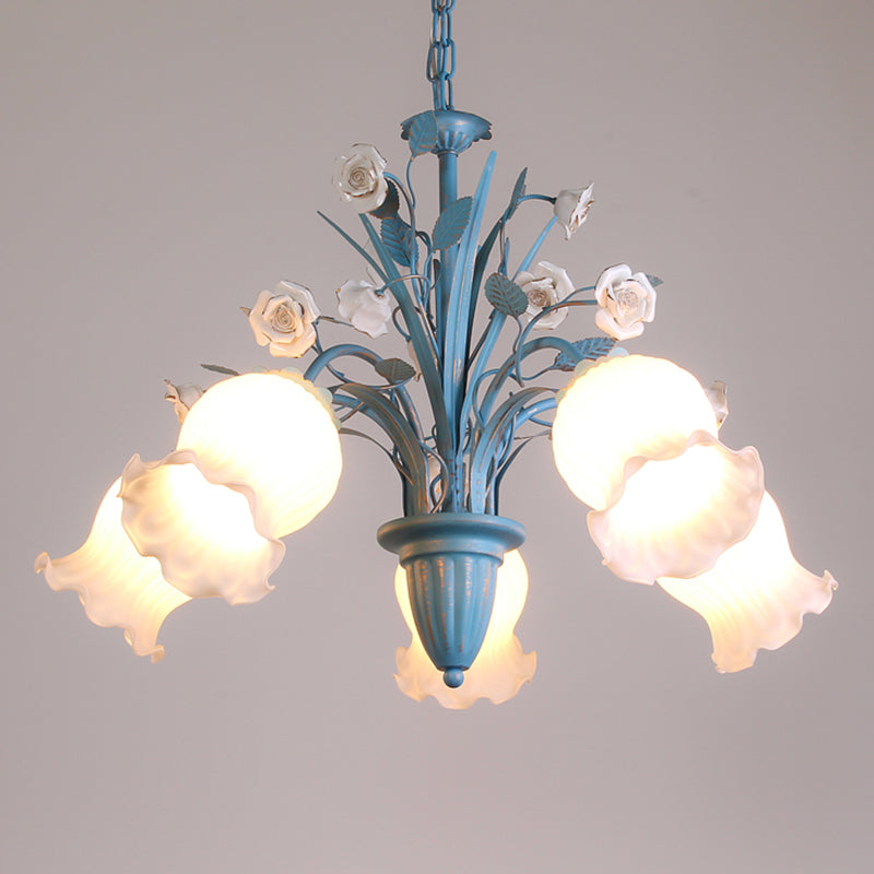 White Glass Orchid Magnolia Chandelier 5 6 8 Light Lamp - Rebooters