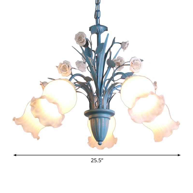 White Glass Orchid Magnolia Chandelier 5 6 8 Light Lamp - Rebooters