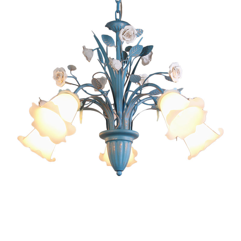White Glass Orchid Magnolia Chandelier 5 6 8 Light Lamp - Rebooters