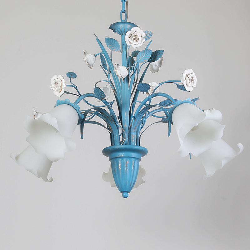 White Glass Orchid Magnolia Chandelier 5 6 8 Light Lamp - Rebooters