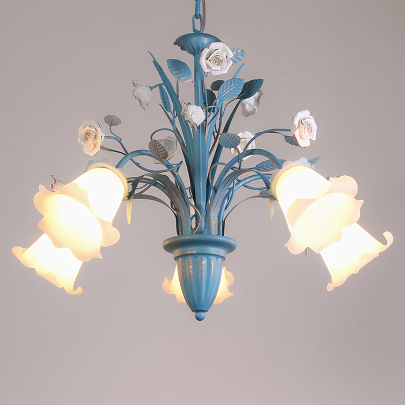 White Glass Orchid Magnolia Chandelier 5 6 8 Light Lamp - Rebooters
