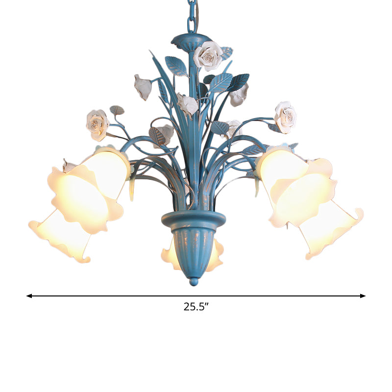 White Glass Orchid Magnolia Chandelier 5 6 8 Light Lamp - Rebooters