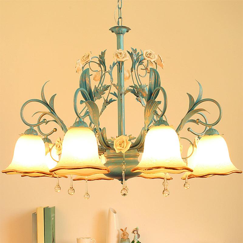 3/5/8-Bulb Up Chandelier Countryside Bedroom Lamp Blue - Rebooters