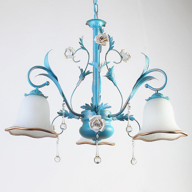 3/5/8-Bulb Up Chandelier Countryside Bedroom Lamp Blue - Rebooters