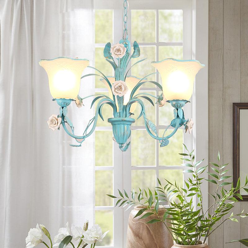 Floral Frosted Glass Hanging Chandelier 3/5-Light Blue - Rebooters