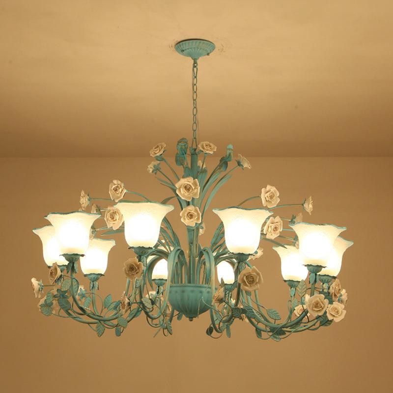 Floral Frosted Glass Hanging Chandelier 3/5-Light Blue - Rebooters