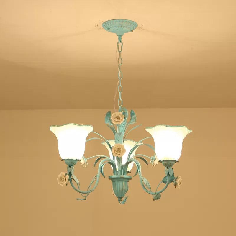 Floral Frosted Glass Hanging Chandelier 3/5-Light Blue - Rebooters