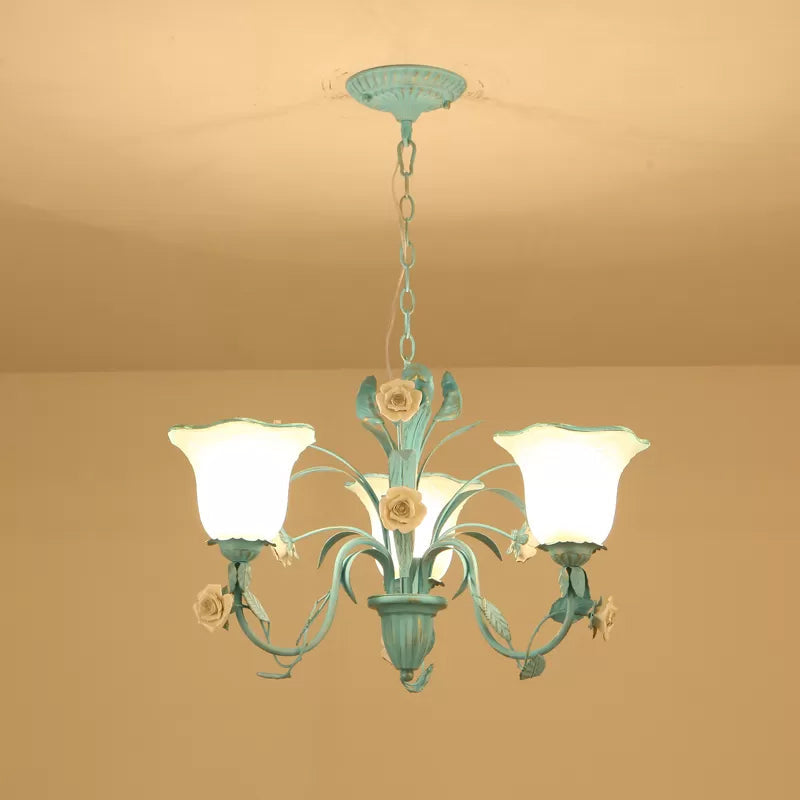 Floral Frosted Glass Hanging Chandelier 3/5-Light Blue - Rebooters