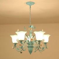 Floral Frosted Glass Hanging Chandelier 3/5-Light Blue - Rebooters