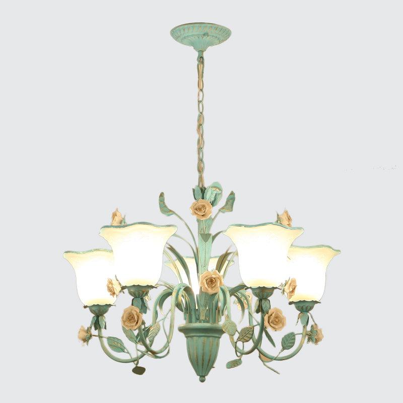 Floral Frosted Glass Hanging Chandelier 3/5-Light Blue - Rebooters
