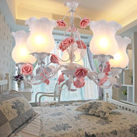 5 Lights Flower Chandelier Light American Garden White Frosted Glass Pendant Ceiling Light - Rebooters