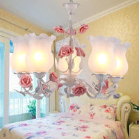 5 Lights Flower Chandelier Light American Garden White Frosted Glass Pendant Ceiling Light - Rebooters