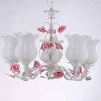 5 Lights Flower Chandelier Light American Garden White Frosted Glass Pendant Ceiling Light - Rebooters