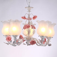 5 Lights Flower Chandelier Light American Garden White Frosted Glass Pendant Ceiling Light - Rebooters