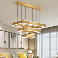 2/3 Tiers Square Rectangle Pendant Light Gold Finish Chandelier - Rebooters