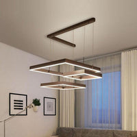 2/3-Tiered Square LED Drop Pendant Simple Metal Bedroom Chandelier Light in Coffee - Rebooters