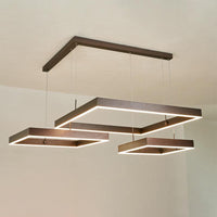 2/3-Tiered Square LED Drop Pendant Simple Metal Bedroom Chandelier Light in Coffee - Rebooters