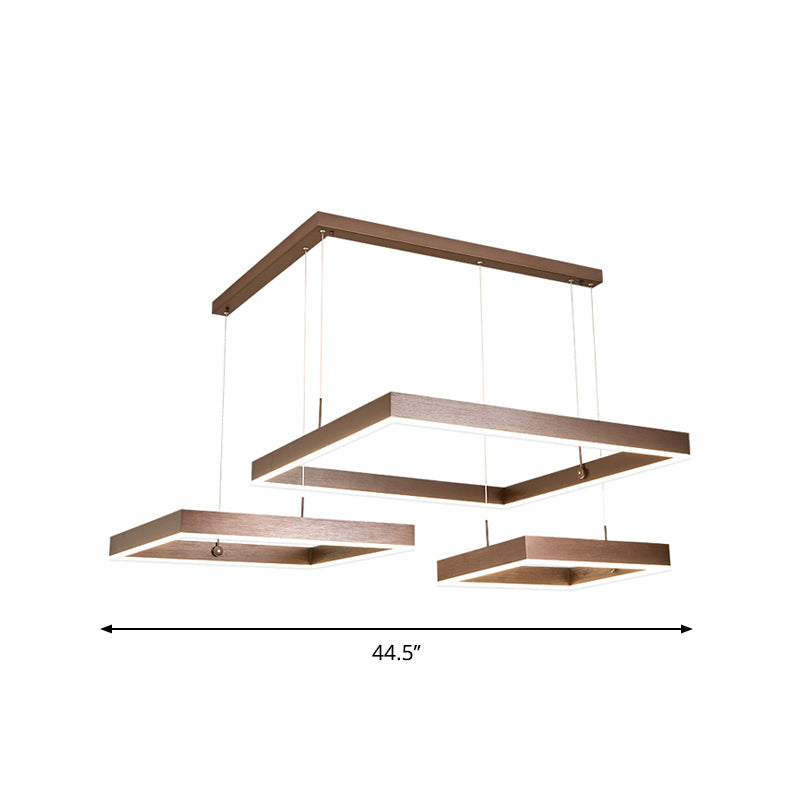 2/3-Tiered Square LED Drop Pendant Simple Metal Bedroom Chandelier Light in Coffee - Rebooters