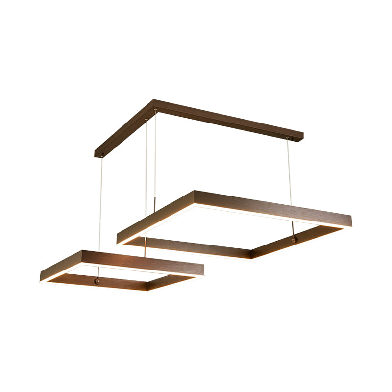 2/3-Tiered Square LED Drop Pendant Simple Metal Bedroom Chandelier Light in Coffee - Rebooters