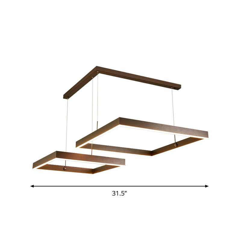 2/3-Tiered Square LED Drop Pendant Simple Metal Bedroom Chandelier Light in Coffee - Rebooters