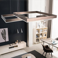 3-Square Aluminum Suspension Light Contemporary Brown LED Hanging Chandelier - Rebooters
