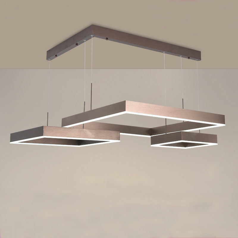 3-Square Aluminum Suspension Light Contemporary Brown LED Hanging Chandelier - Rebooters