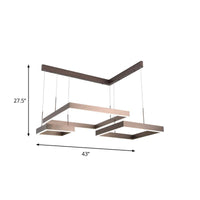 3-Square Aluminum Suspension Light Contemporary Brown LED Hanging Chandelier - Rebooters
