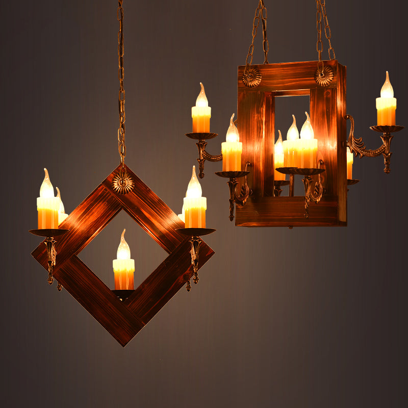 Brown 5/7 Lights Hanging Ceiling Light Industrial Wood Chandelier - Rebooters