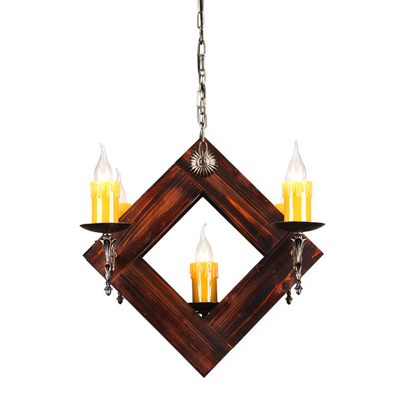 Brown 5/7 Lights Hanging Ceiling Light Industrial Wood Chandelier - Rebooters