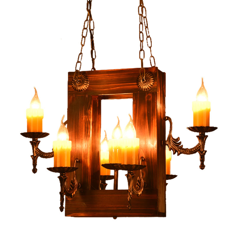 Brown 5/7 Lights Hanging Ceiling Light Industrial Wood Chandelier - Rebooters