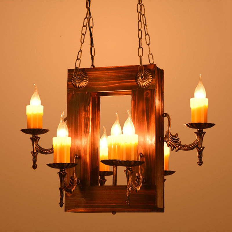 Brown 5/7 Lights Hanging Ceiling Light Industrial Wood Chandelier - Rebooters