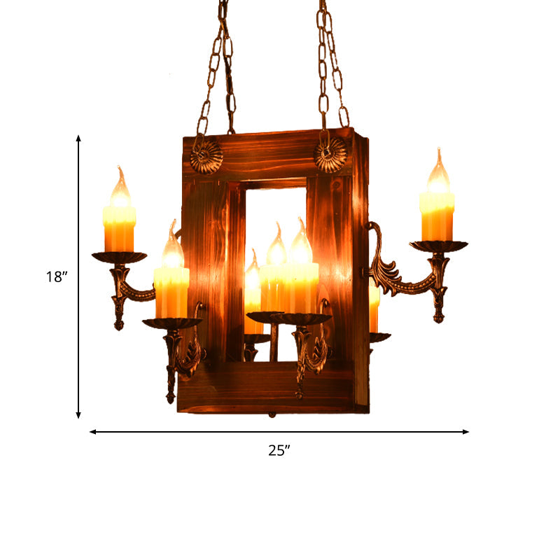 Brown 5/7 Lights Hanging Ceiling Light Industrial Wood Chandelier - Rebooters