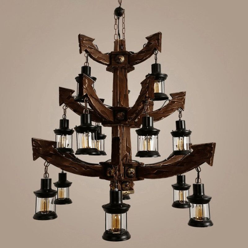 Wood Black Chandelier Lamp Tree Rudder 15 Heads Fixture - Rebooters