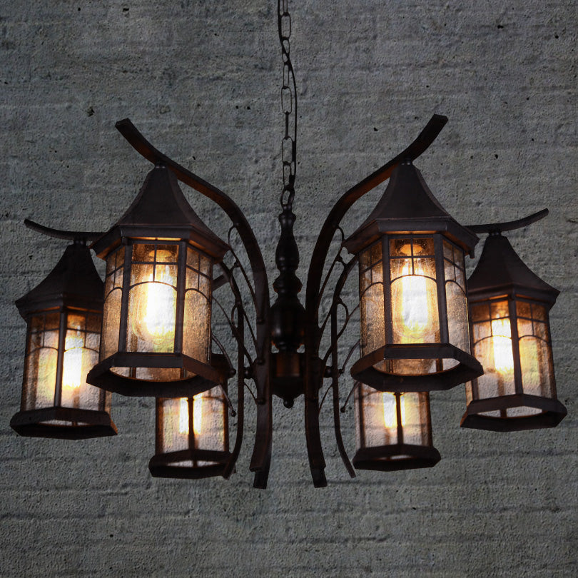 Black 3/5/6 Heads Ceiling Light Industrial Glass Lantern Fixture - Rebooters