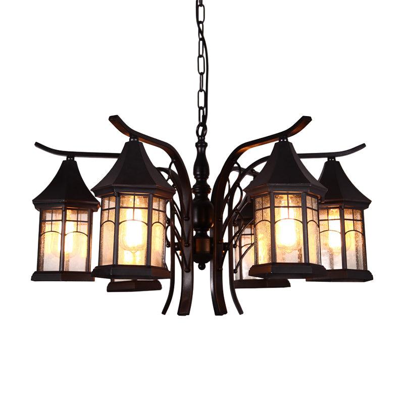 Black 3/5/6 Heads Ceiling Light Industrial Glass Lantern Fixture - Rebooters