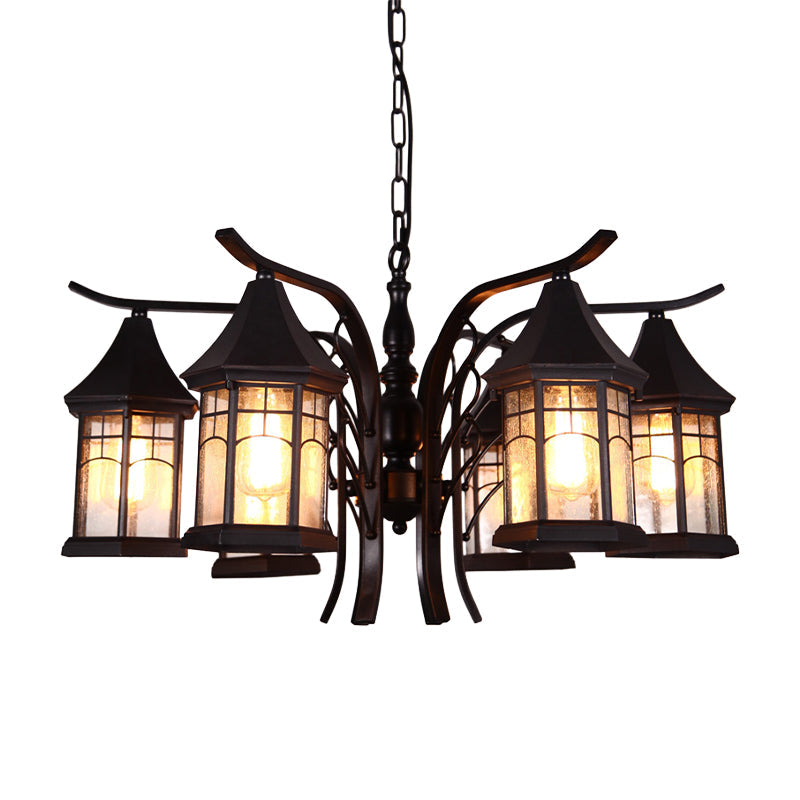 Black 3/5/6 Heads Ceiling Light Industrial Glass Lantern Fixture - Rebooters