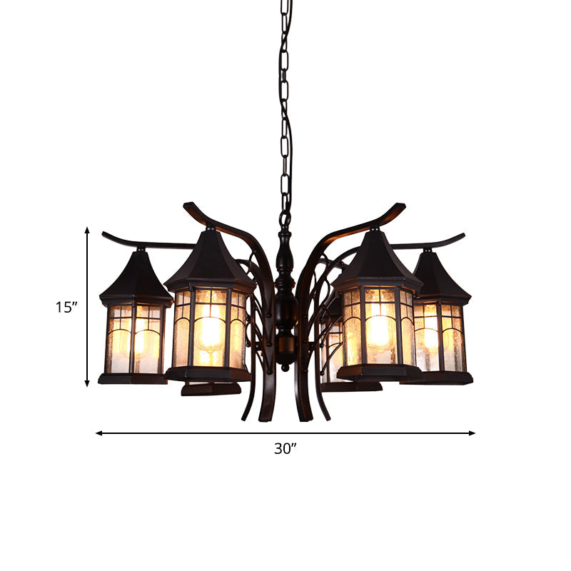 Black 3/5/6 Heads Ceiling Light Industrial Glass Lantern Fixture - Rebooters