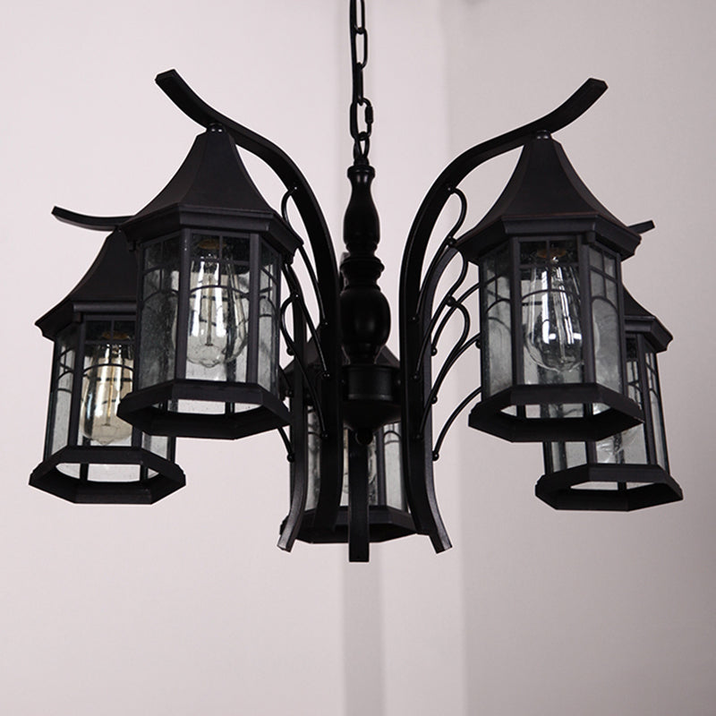 Black 3/5/6 Heads Ceiling Light Industrial Glass Lantern Fixture - Rebooters