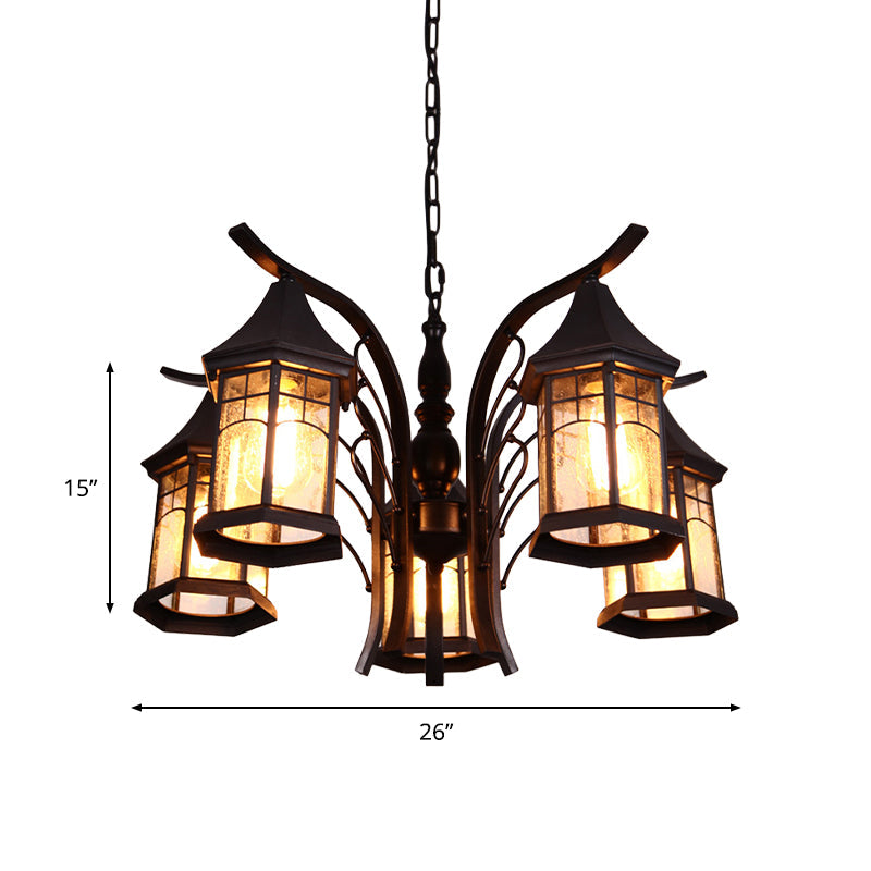 Black 3/5/6 Heads Ceiling Light Industrial Glass Lantern Fixture - Rebooters