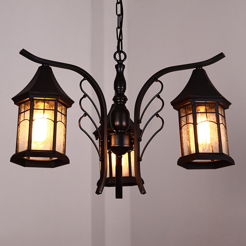 Black 3/5/6 Heads Ceiling Light Industrial Glass Lantern Fixture - Rebooters