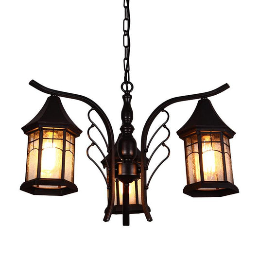 Black 3/5/6 Heads Ceiling Light Industrial Glass Lantern Fixture - Rebooters
