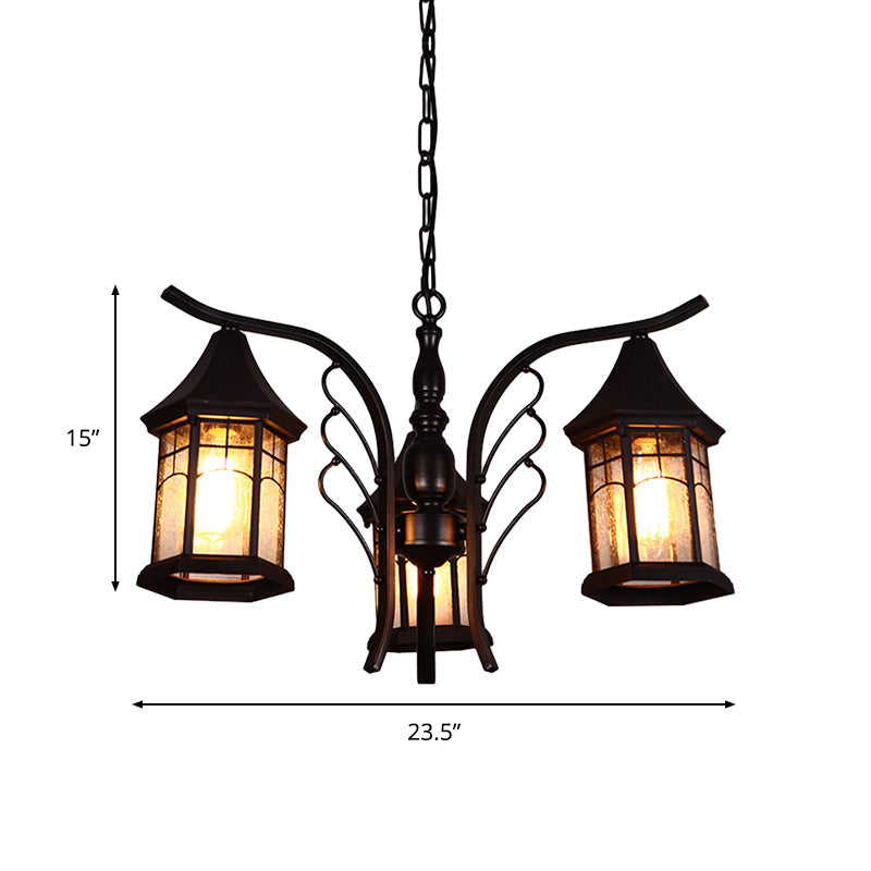 Black 3/5/6 Heads Ceiling Light Industrial Glass Lantern Fixture - Rebooters