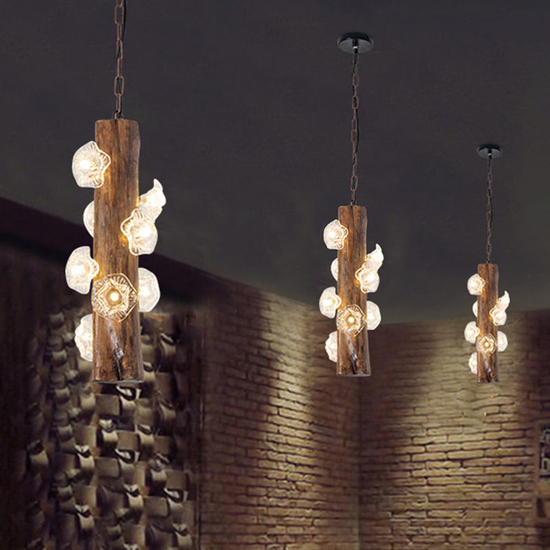 8 Heads Wood Hanging Chandelier Industrial Beige Flared Lamp - Rebooters