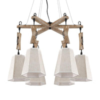 6 Heads Tapered Chandelier Lighting Industrial Black White Flaxen Wood Ceiling Lamp - Rebooters