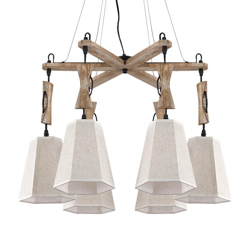 6 Heads Tapered Chandelier Lighting Industrial Black White Flaxen Wood Ceiling Lamp - Rebooters