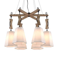 6 Heads Tapered Chandelier Lighting Industrial Black White Flaxen Wood Ceiling Lamp - Rebooters