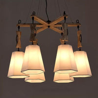 6 Heads Tapered Chandelier Lighting Industrial Black White Flaxen Wood Ceiling Lamp - Rebooters