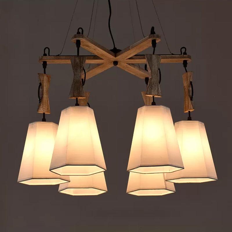 6 Heads Tapered Chandelier Lighting Industrial Black White Flaxen Wood Ceiling Lamp - Rebooters