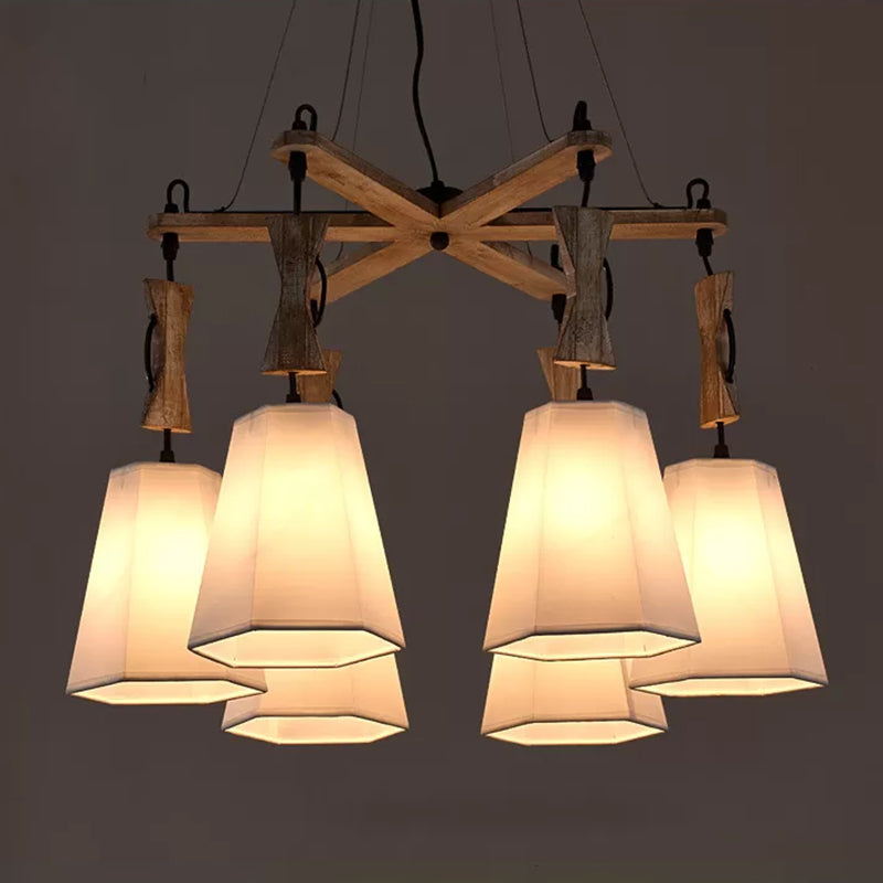 6 Heads Tapered Chandelier Lighting Industrial Black White Flaxen Wood Ceiling Lamp - Rebooters